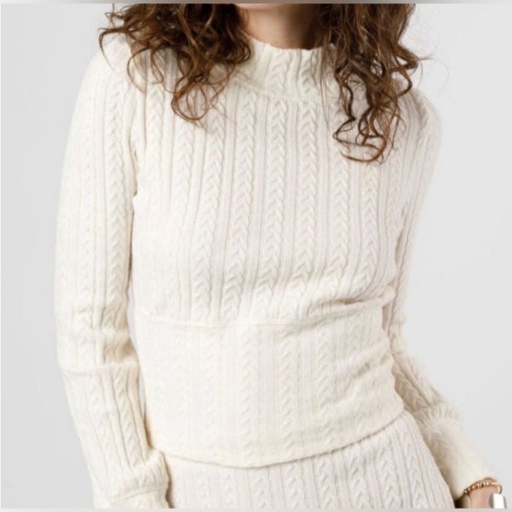Band of Gypsies Band of The Free Ivory Cable Knit Mock-Neck Crop Sweater XS NWT